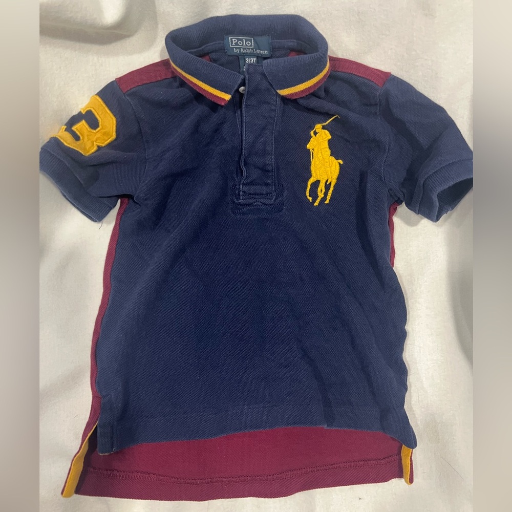 Polo by Ralph Lauren Kids Polo Shirt in Navy with Yellow and Burgundy Accents